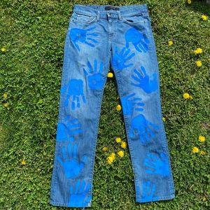 hand painted hand print jeans